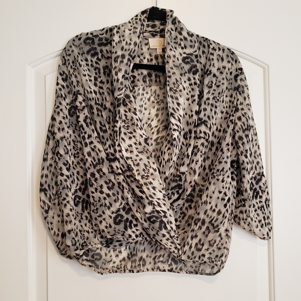 Leopard Print Drape Wrap Shirt